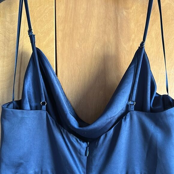 Lush Nordstrom polyester satin adjustable strap lined bodice jumpsuit navy blue - Picture 6 of 11
